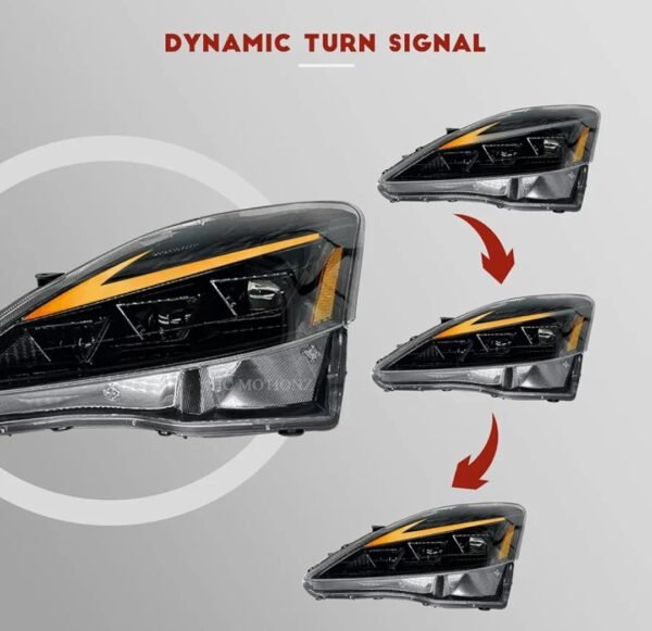 LED Headlights Compatible with Lexus IS250/ IS250C IS350 IS350C IS220d 2006-2013, ISF 2008-2014 With DRL Start UP Animation&Sequential Indicator Amber(Headlight Amber Reflector) - Image 4